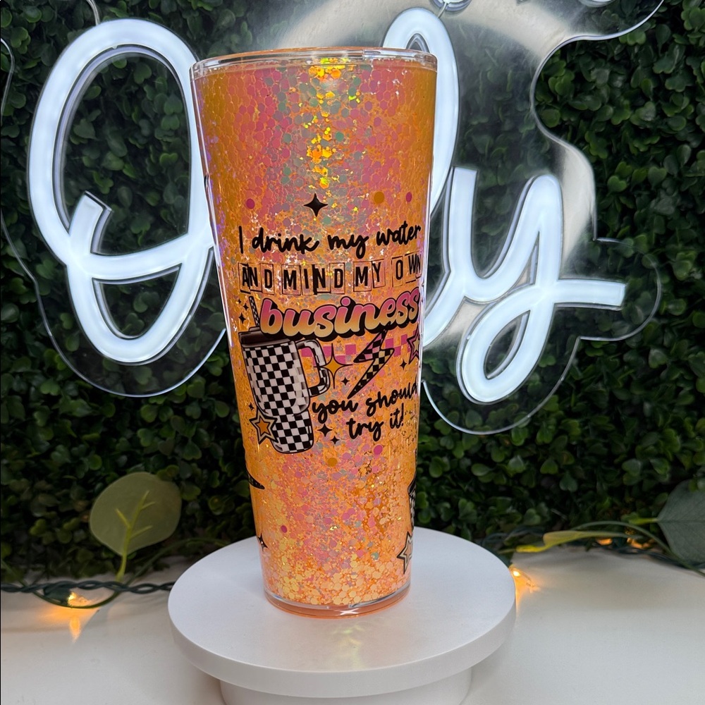 Orange Glitter Tumbler With Fun Quote